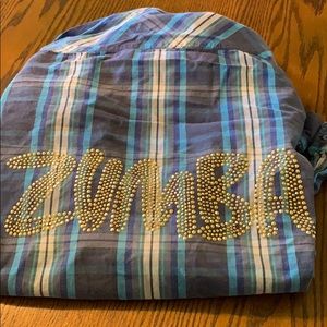 Zumba plaid button down shirt with studs